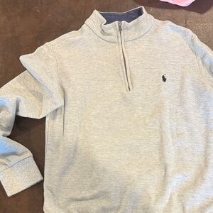 Ralph Lauren Light Heather Gray Quarter Zip Pullover with Navy Pony. size 10-12